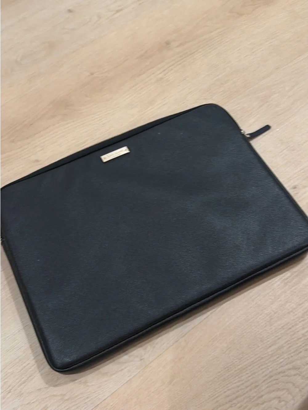 kate spade Black Leather Laptop Sleeve with Gold Logo
